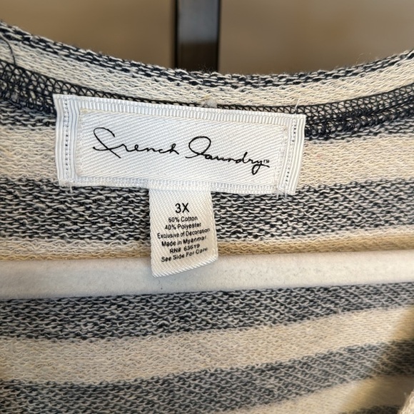 French laundry terry cloth tunic sweatshirt size 3X in oatmeal and navy - Picture 2 of 6